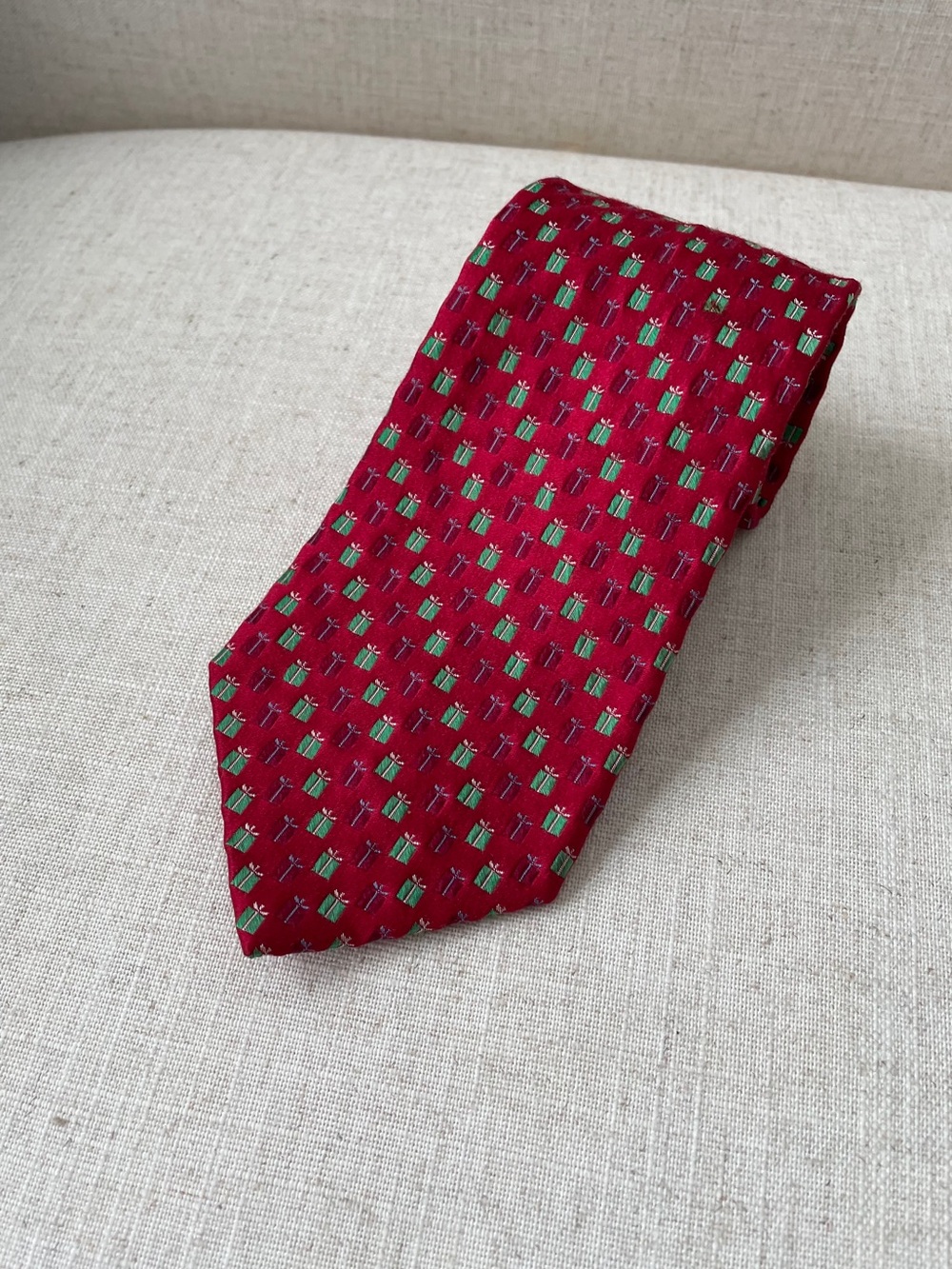 Izod Red Tie with Green Micro-Pattern